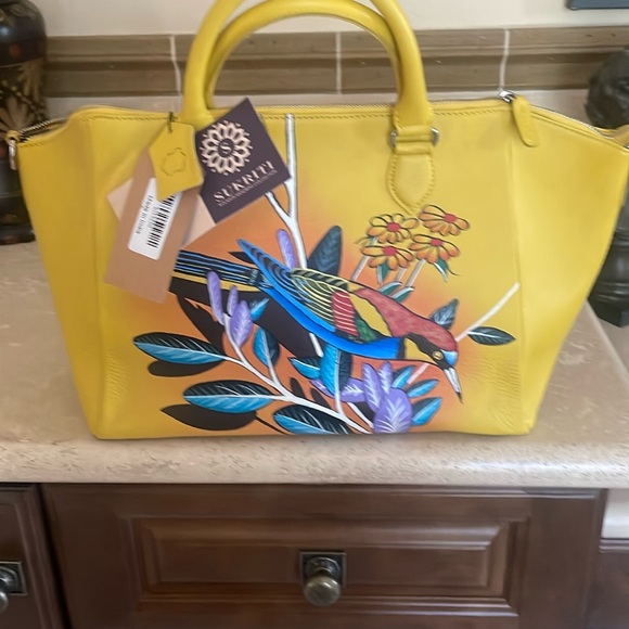 Vibrant Yellow Tote with Artistic Floral Design - Picture 2 of 3